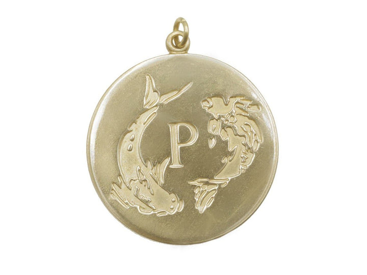 Vintage Circle Pisces Charm with Capital Letter