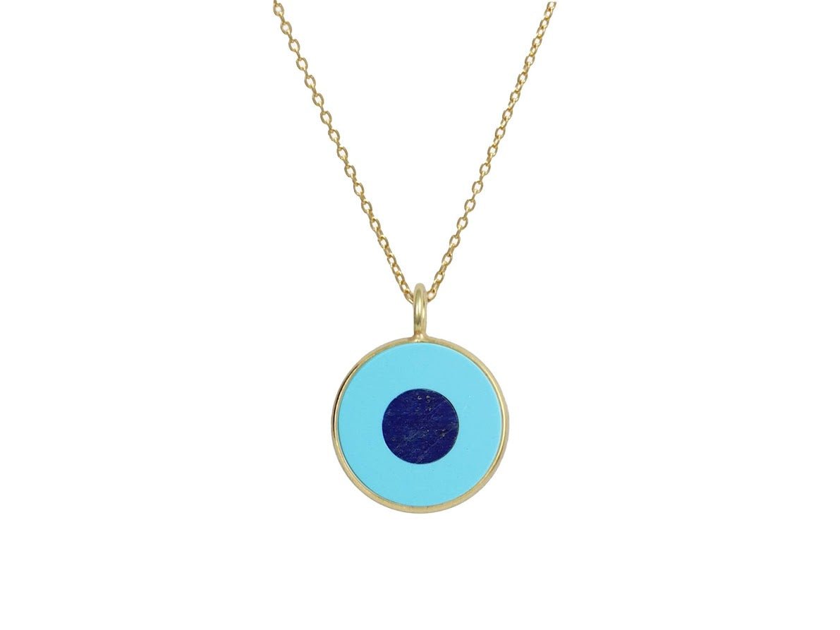 Turquoise and Lapis Abstract Evil Eye Charm Necklace