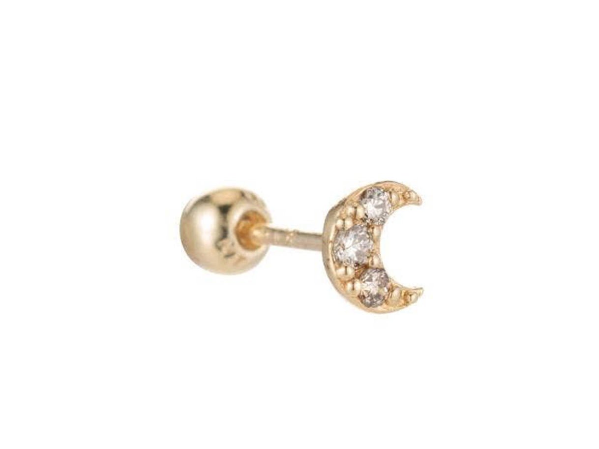14k Diamond Pave Moon Stud Earring