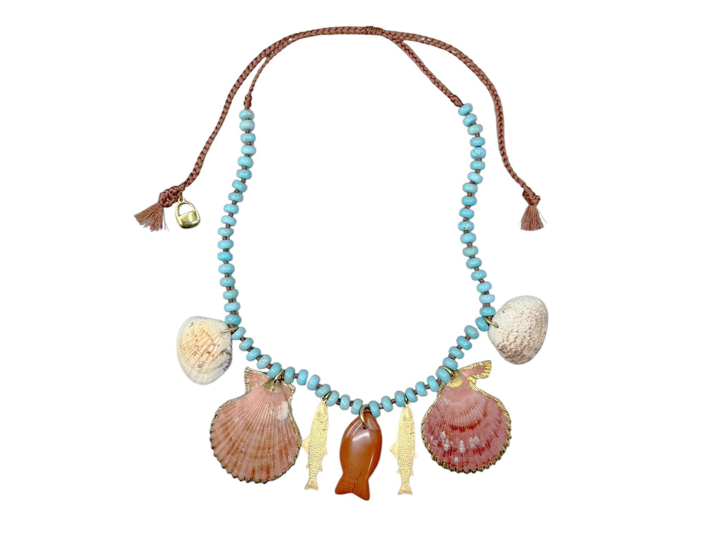 Red Jasper Fish and Shells Charm Necklace