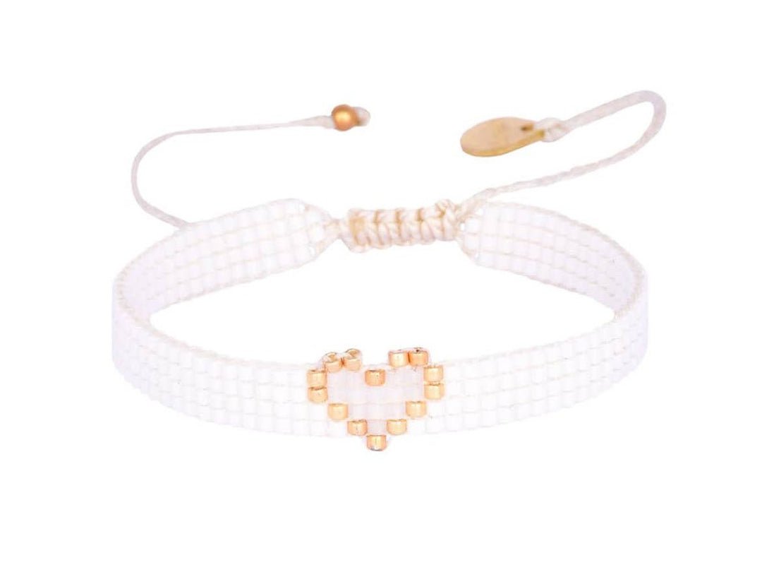 White and Gold Beaded Heart Bracelet