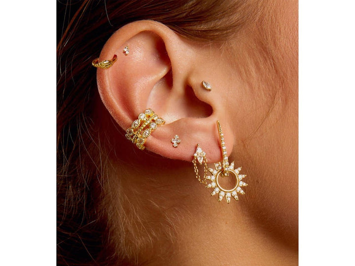 Gold Ear Cuff with Round and Marquise CZs