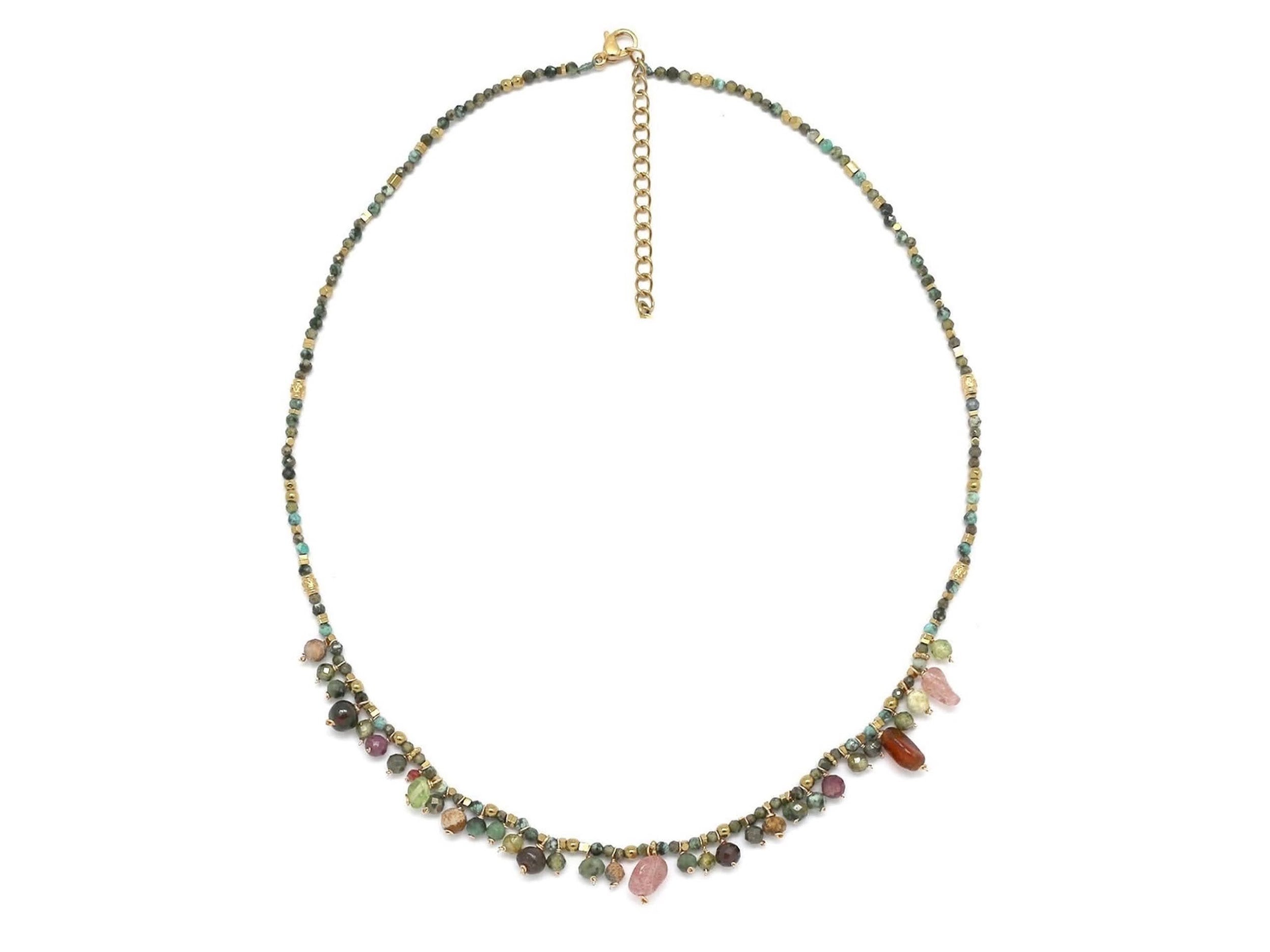 Gemstone Necklace with Many Tiny Charms