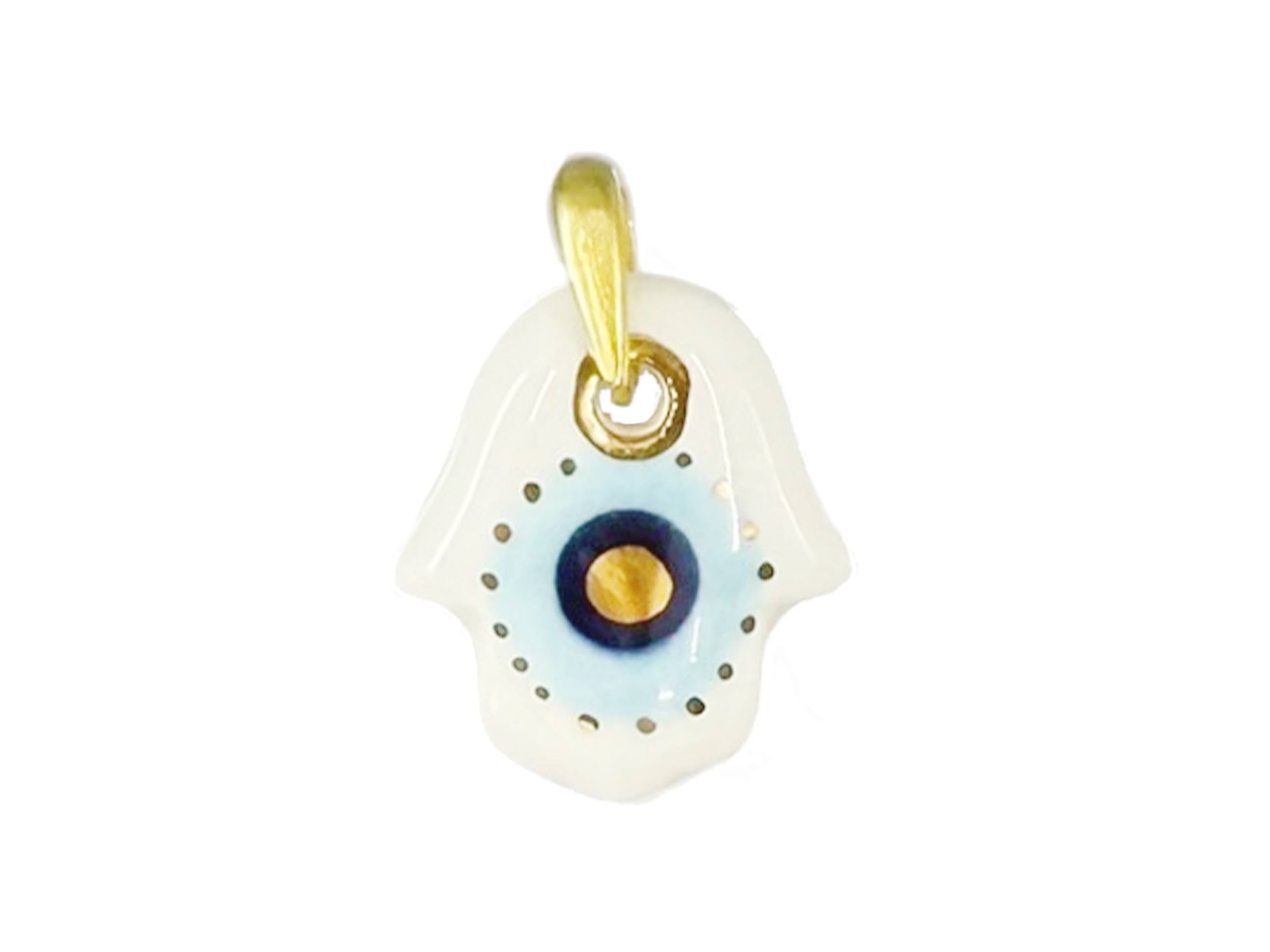 Handpainted Italian Porcelain White and Blue Small Hamsa Charm
