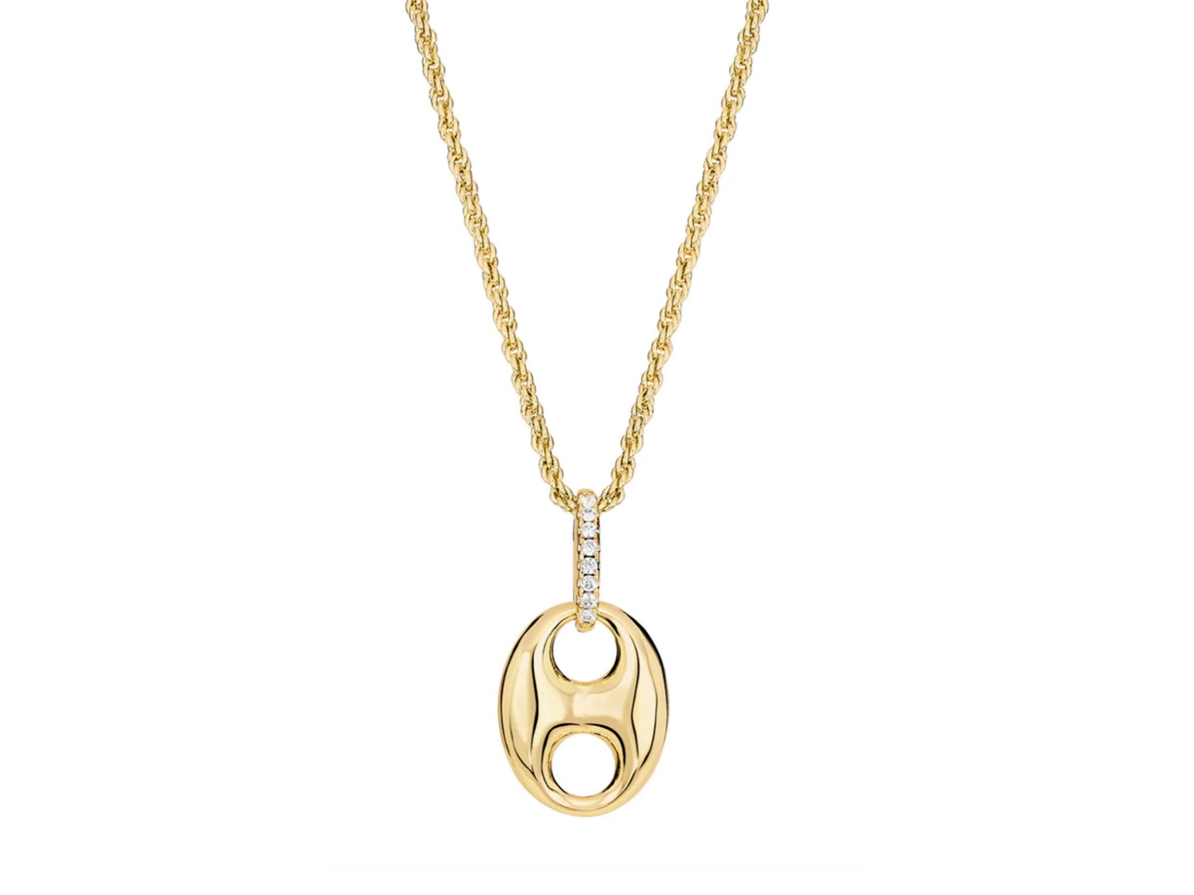 Gold Puffy Mariner Charm Necklace with CZs