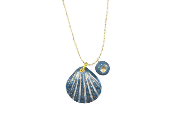 Handpainted Italian Porcelain Blue Shell Charm Necklace