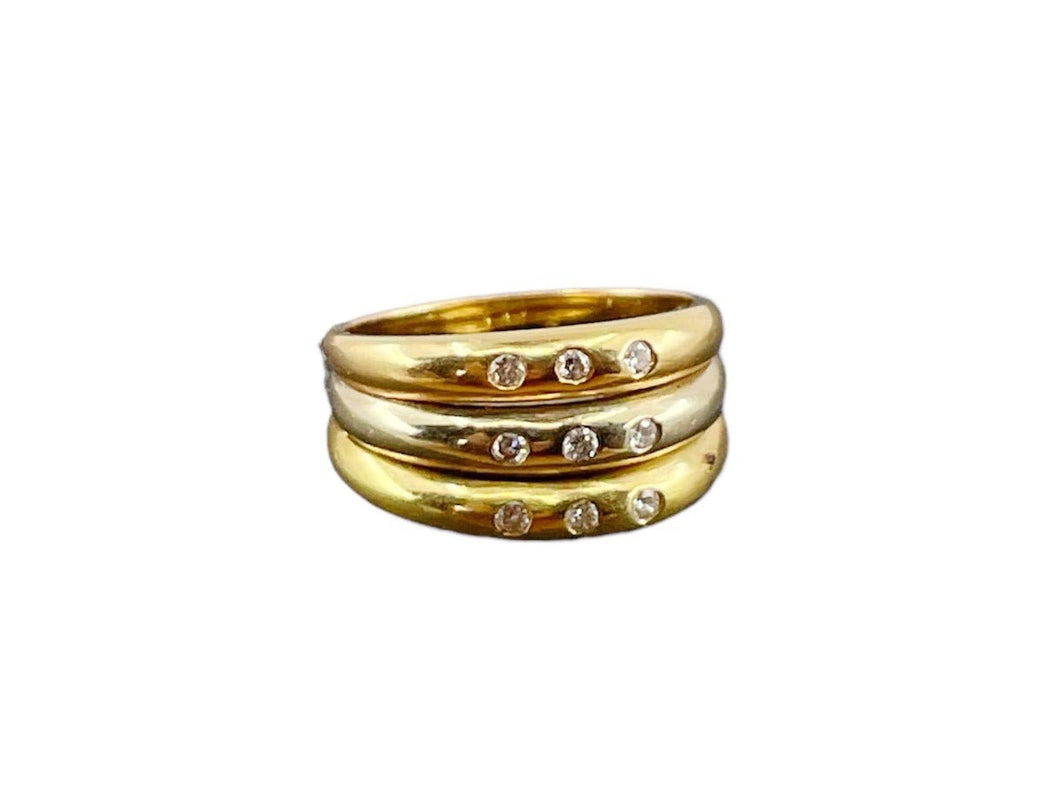 18k Tricolor 3-Band Ring with Diamonds