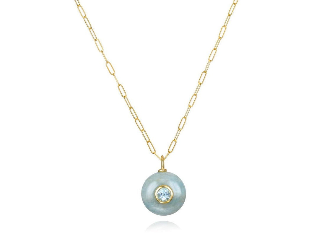 Round Aquamarine and Blue Topaz Charm Necklace