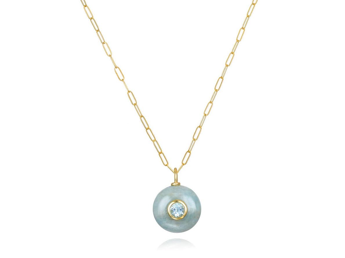 Round Aquamarine and Blue Topaz Charm Necklace