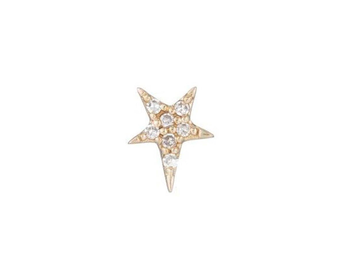 14k Single Star Stud Earrings with Diamonds