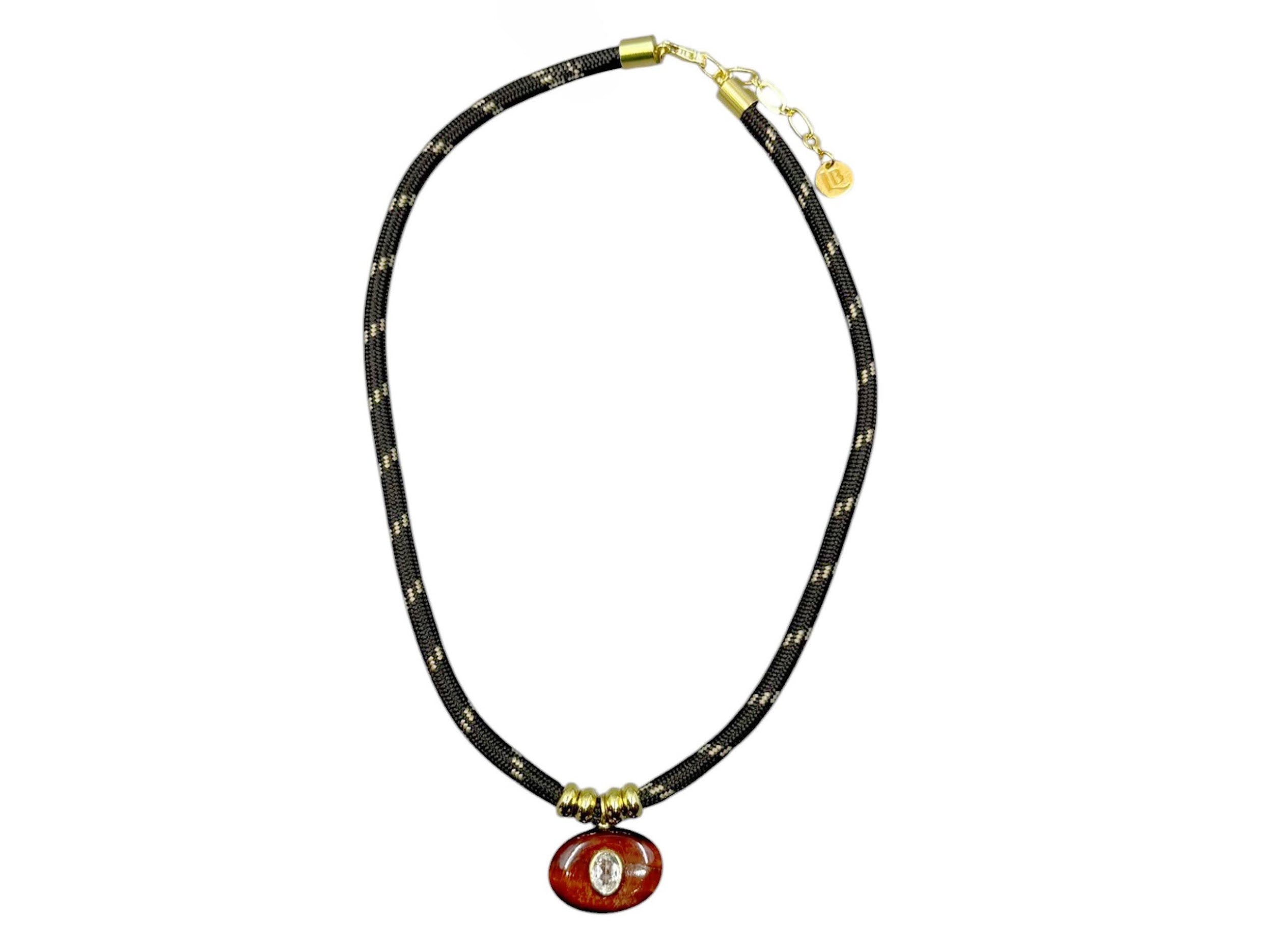 Tiger Eye and White Topaz on Paracord Necklace
