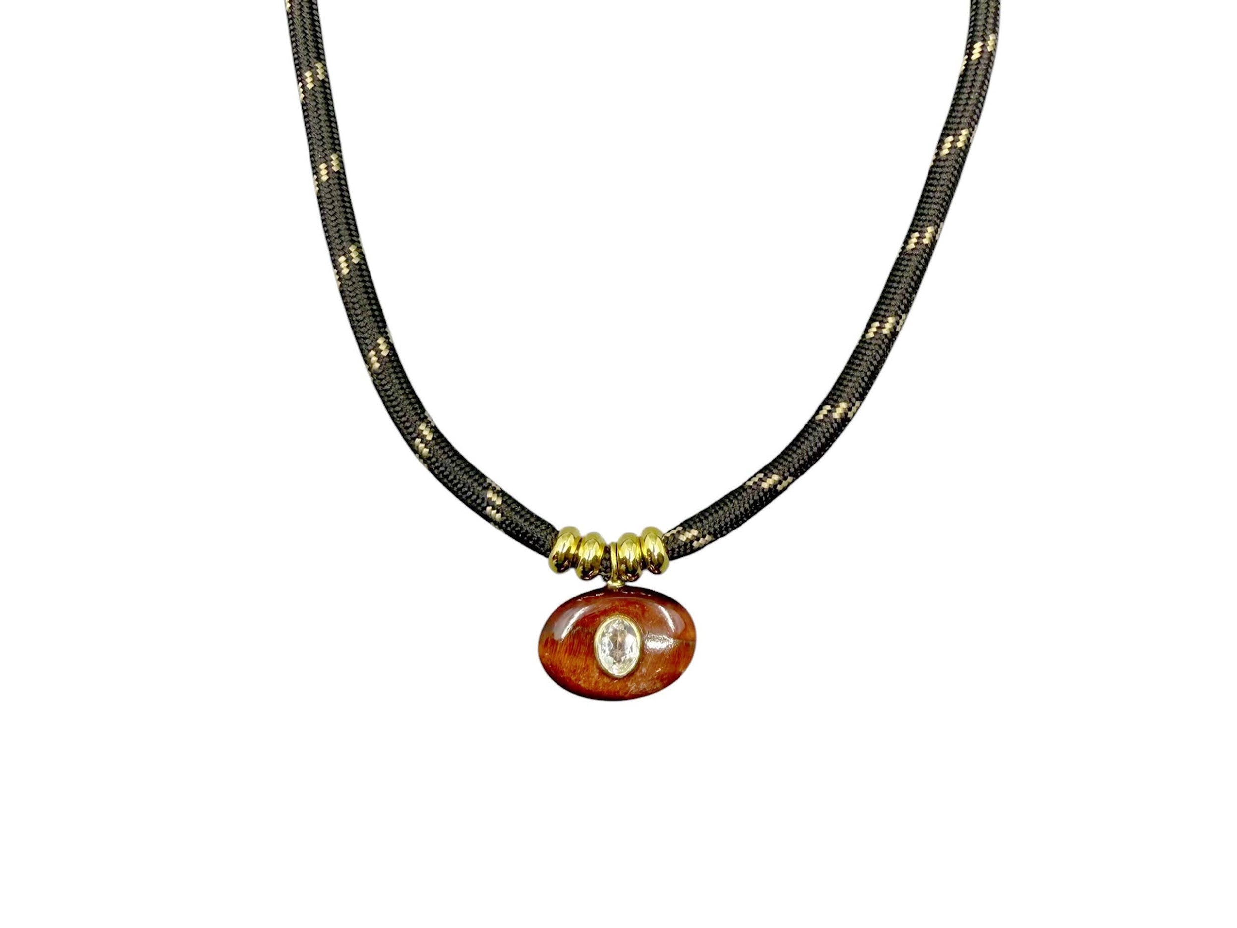 Tiger Eye and White Topaz on Paracord Necklace