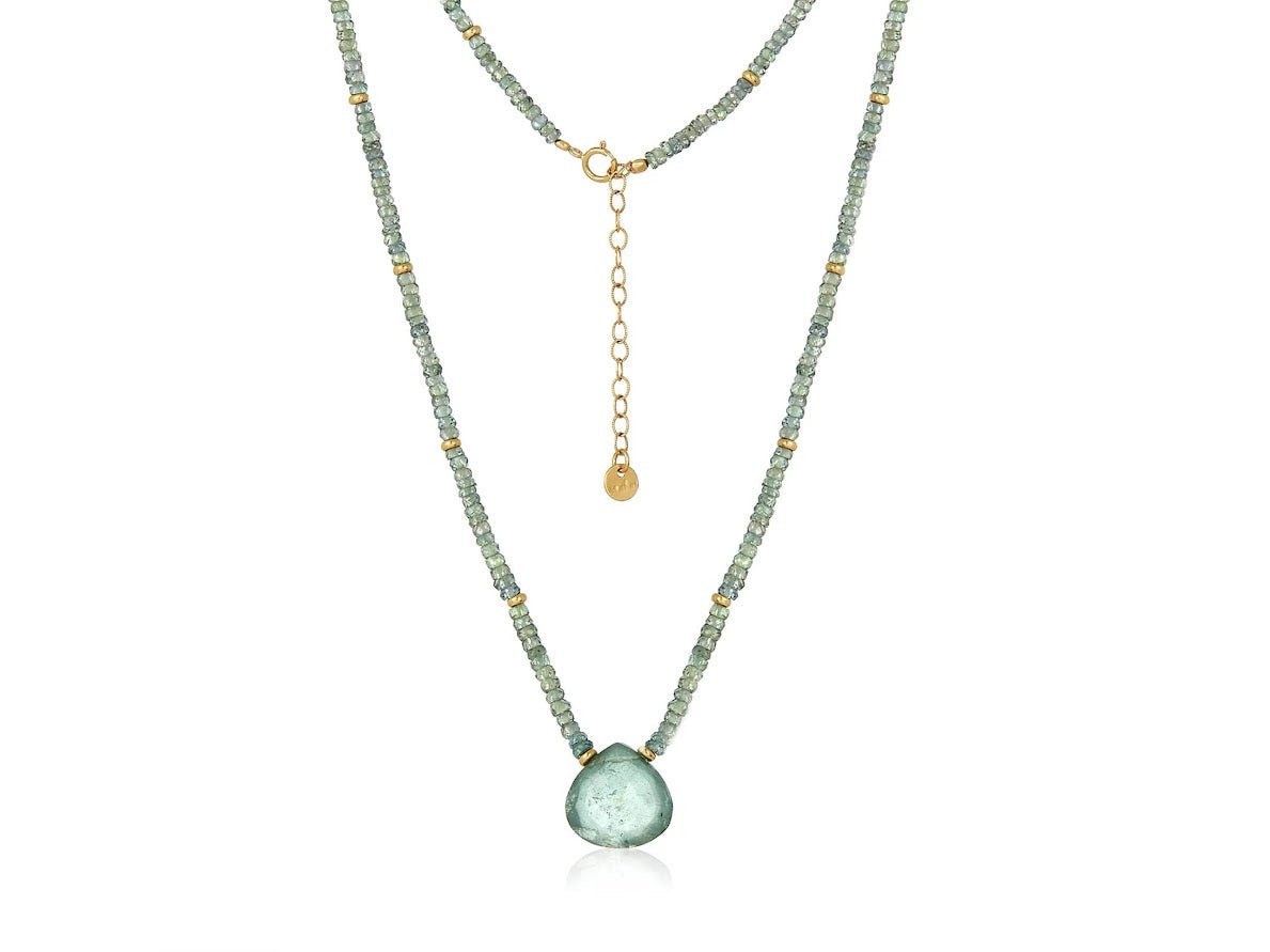 Green Sapphire and Moss Aquamarine Charm Necklace
