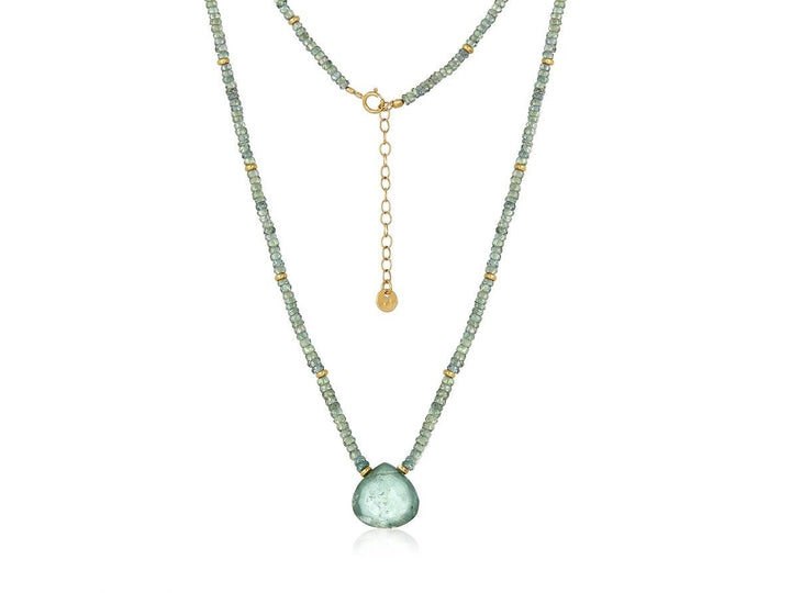 Green Sapphire and Moss Aquamarine Charm Necklace