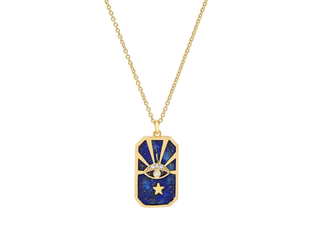 Lapis and CZ Evil Eye Pendant Necklace