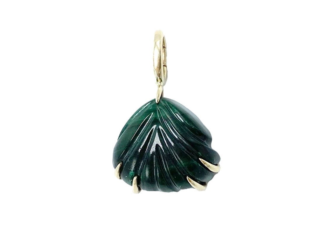 10k Handcrafted Green Malachite Demi Shell Charm