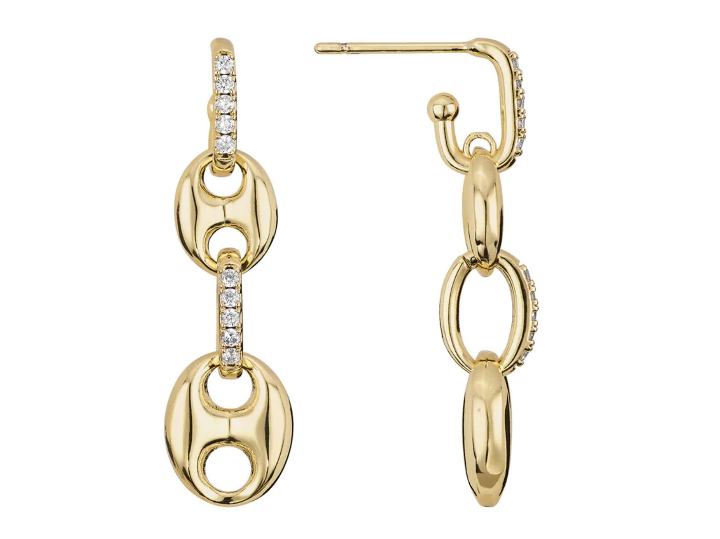Gold Puffy Mariner Drop Earrings with CZs
