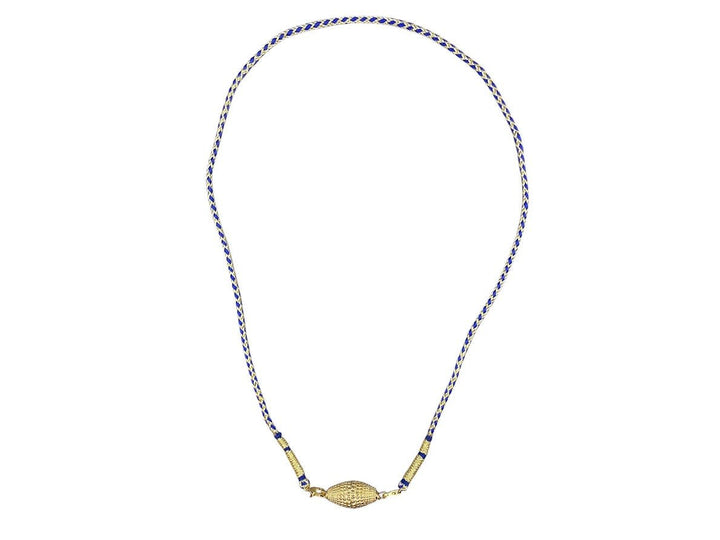 Gold Prana Charm on Blue Indian Cord Necklace