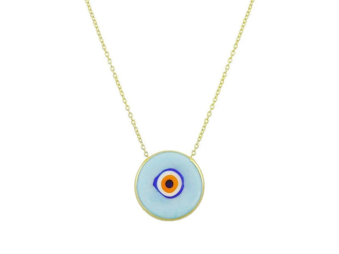 Handpainted Evil Eye Necklace in Baby Blue