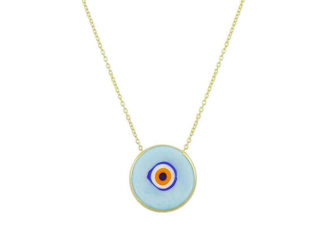 Handpainted Evil Eye Necklace in Baby Blue