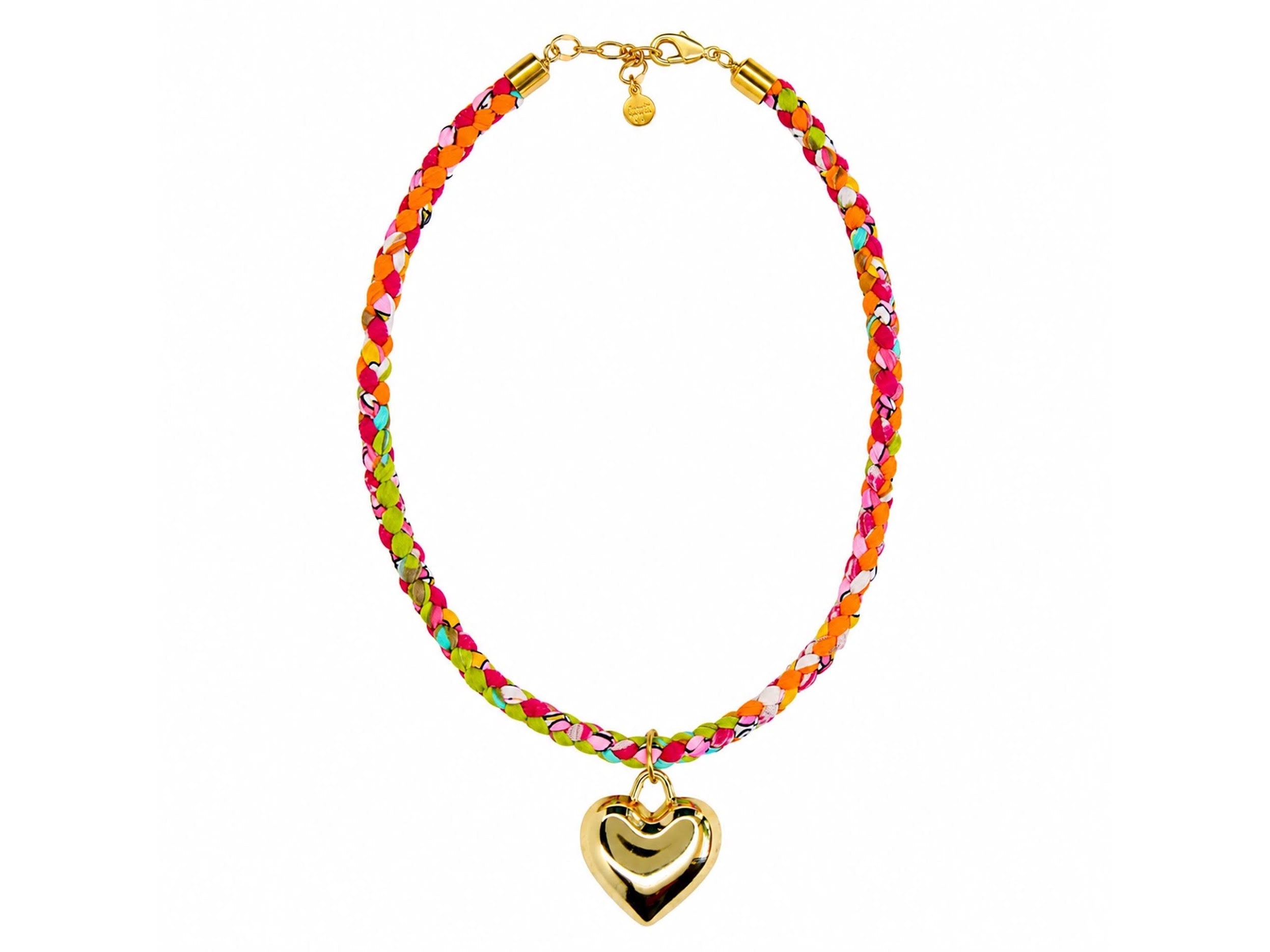 Pink Cord Necklace with Heart Charm