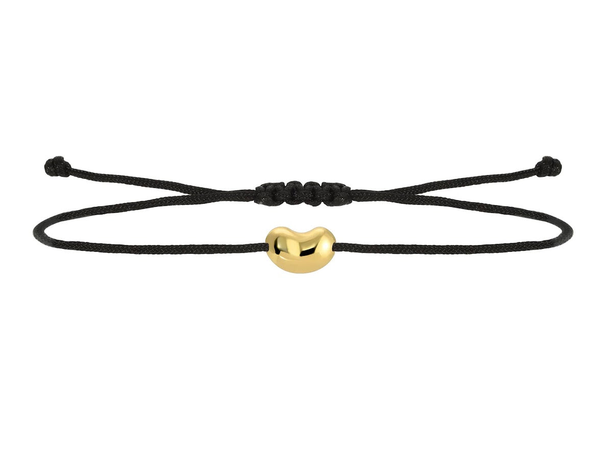 14k and Black Cord Bracelet with Engravable Bean Charm
