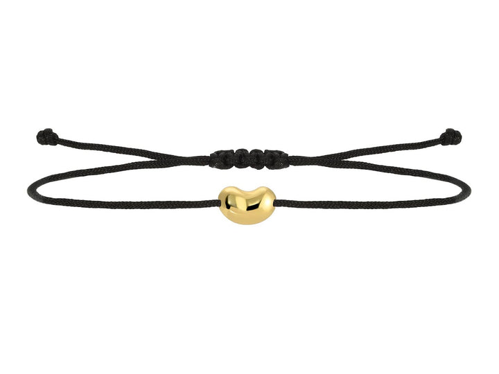14k and Black Cord Bracelet with Engravable Bean Charm