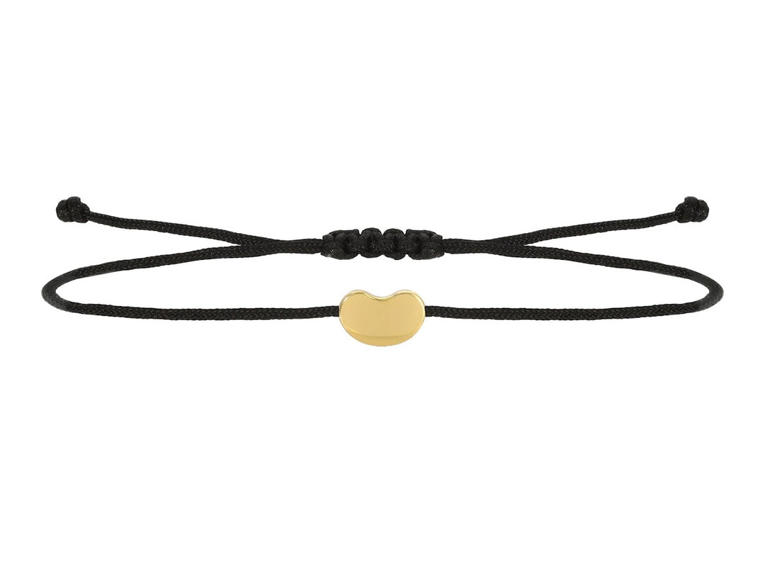 14k and Black Cord Bracelet with Engravable Bean Charm