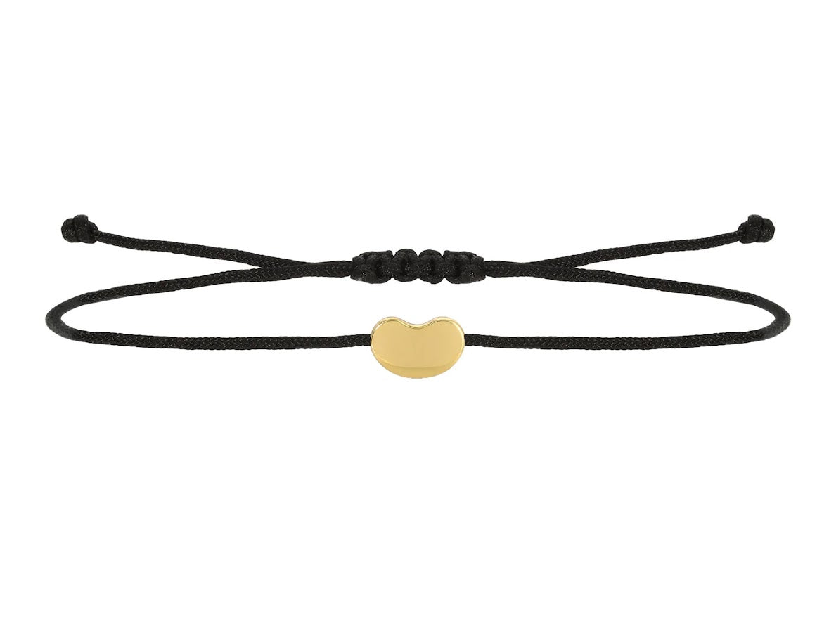 14k and Black Cord Bracelet with Engravable Bean Charm
