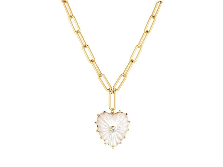 Mother of Pearl Heart Necklace with CZ