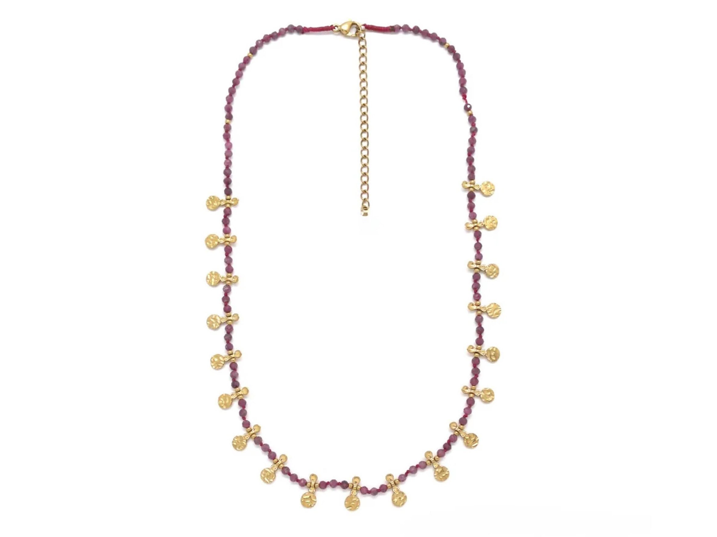 Ruby Necklace with Hammered Gold Charms