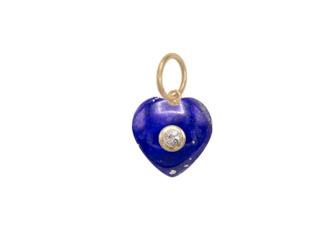 14k Lapis Heart Charm with Bezel Set White Topaz