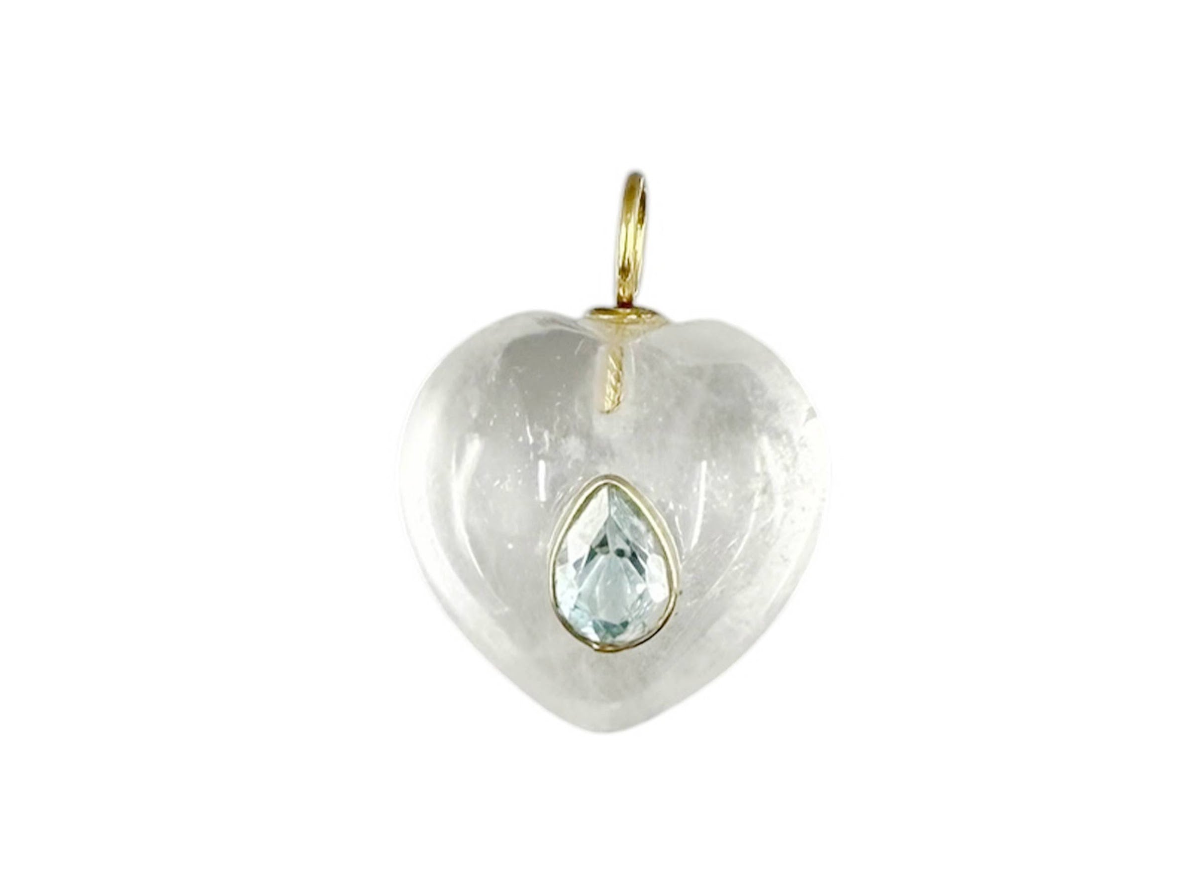Rock Crystal Heart Charm with Blue Topaz