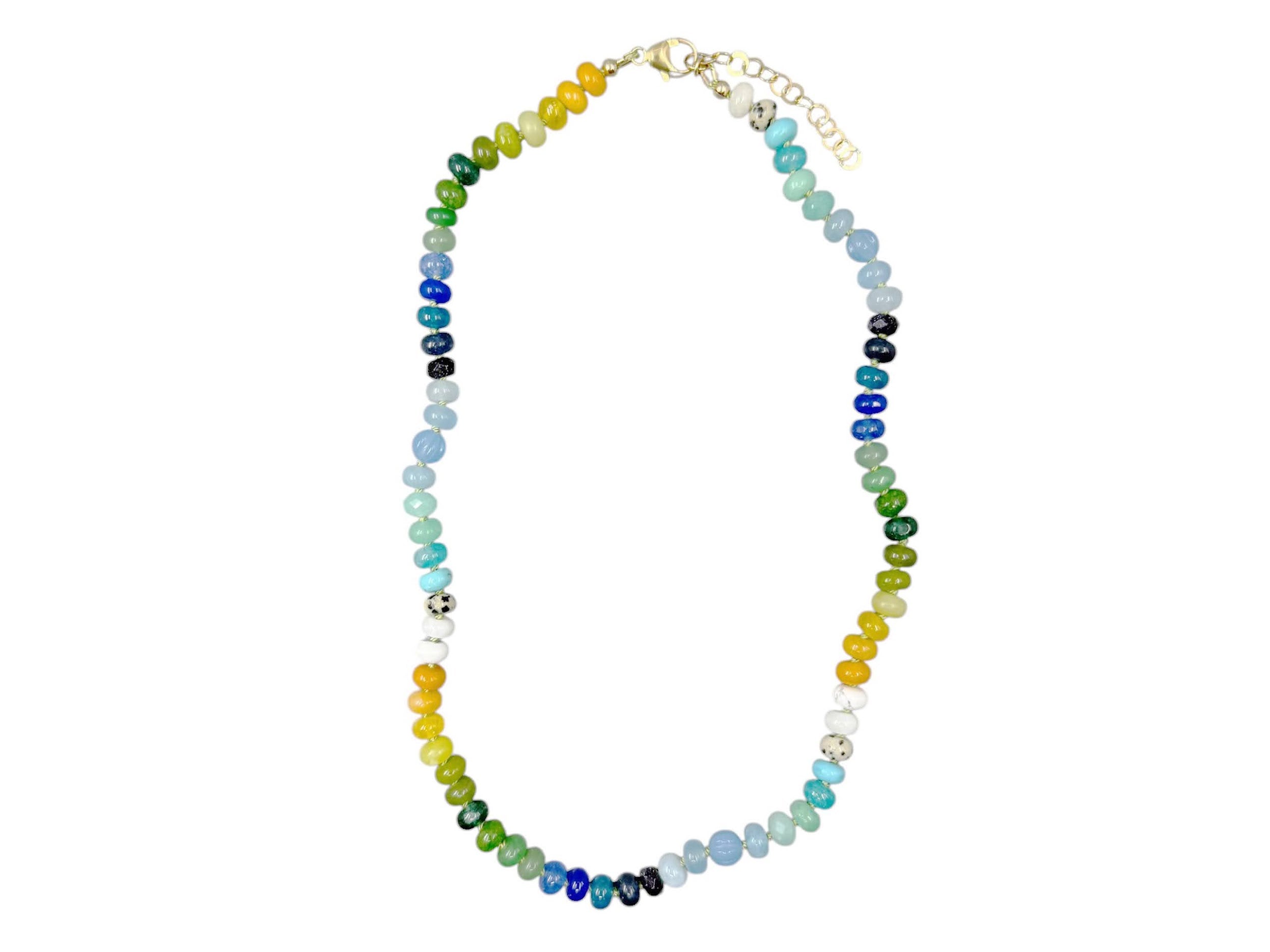 Mixed Sunrise Gemstone Necklace on Light Green Silk
