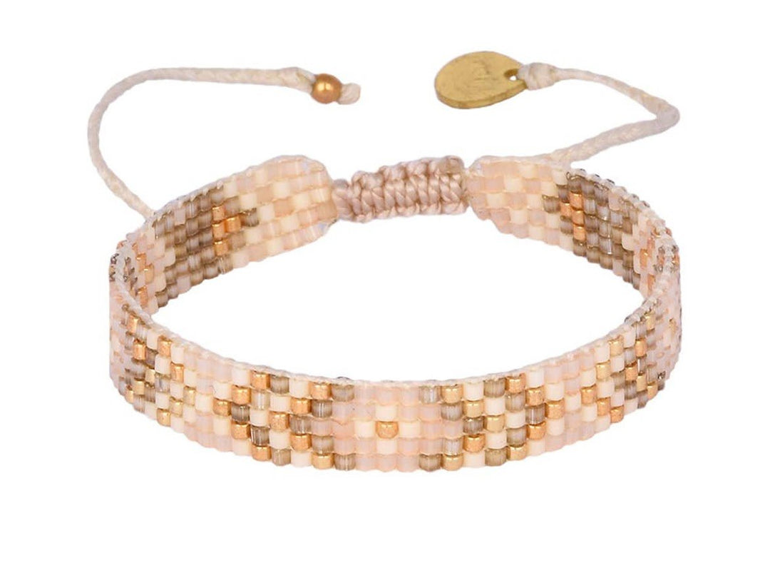 Slim Beige, Gold, and Olive Beaded Bracelet