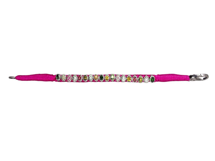 SS and Hot Pink Cotton Woven Bracelet with Tourmalines and Diamonds