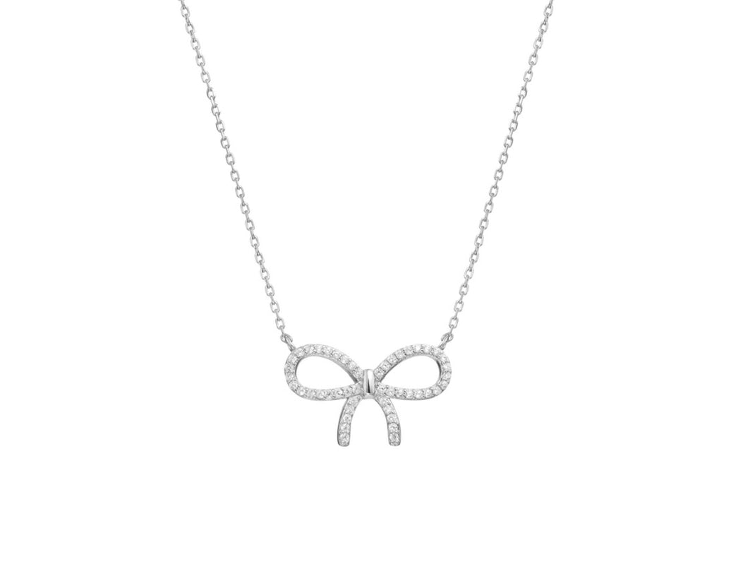Silver Pave CZ Bow Necklace