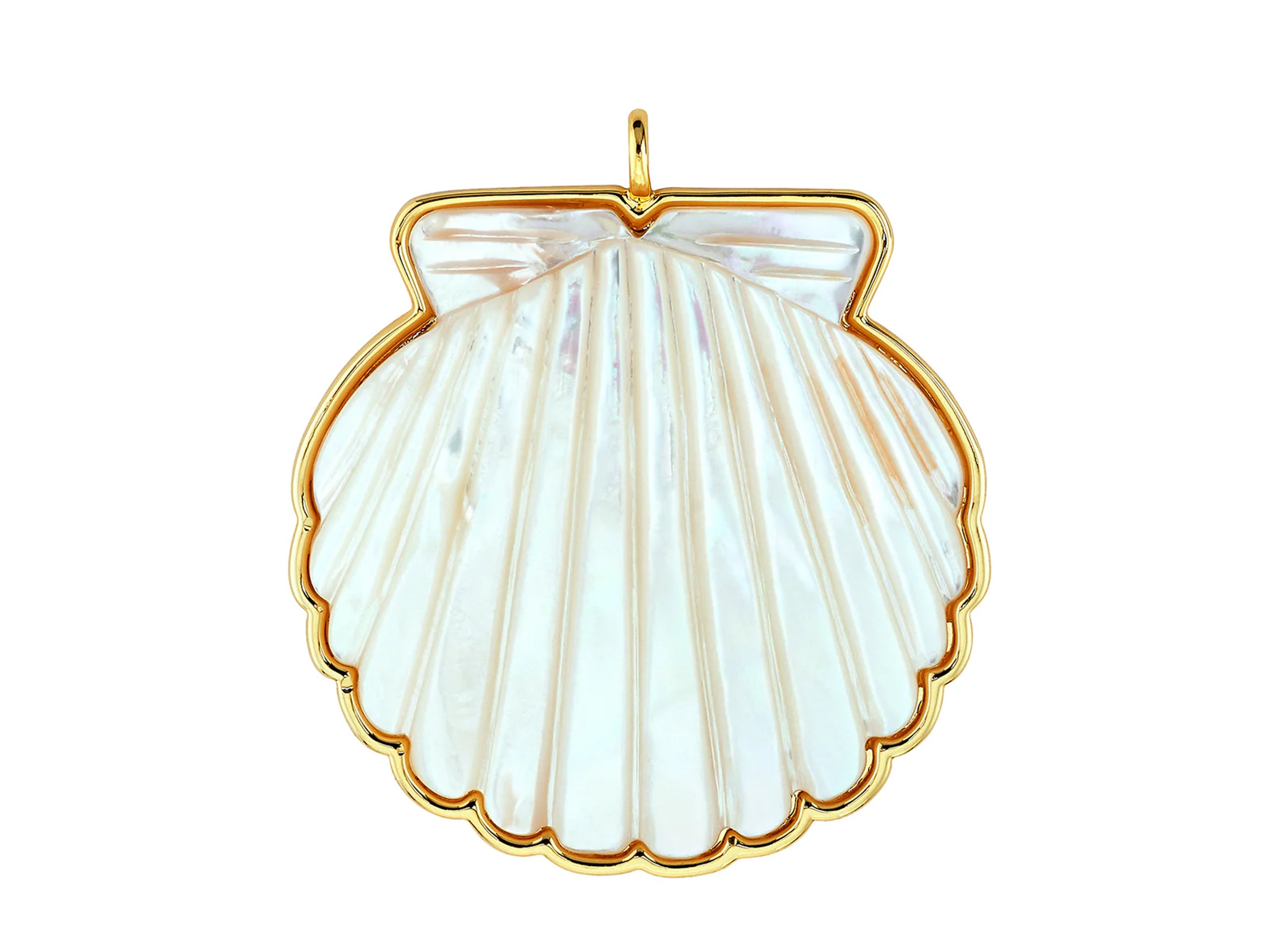 Large Gold and White MOP Scallop Shell Pendant