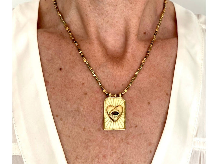 Gold Heart and Evil Eye Charm Necklace