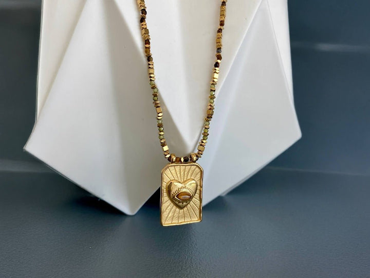 Gold Heart and Evil Eye Charm Necklace