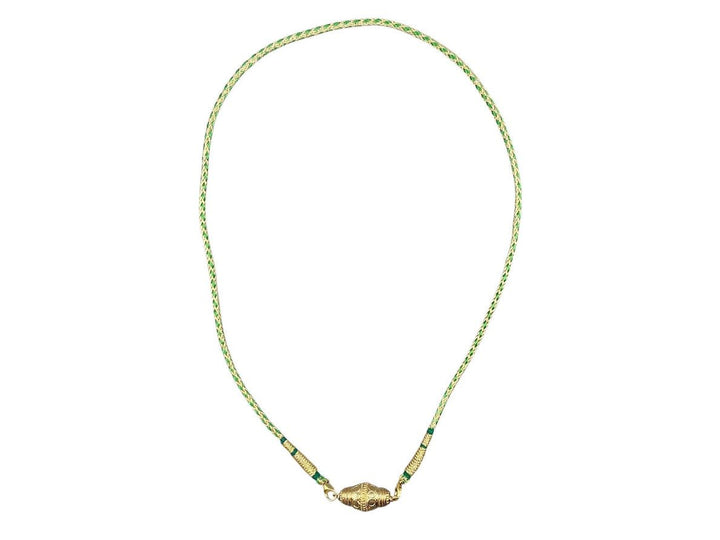 Gold Prana Charm on Green Indian Cord Necklace