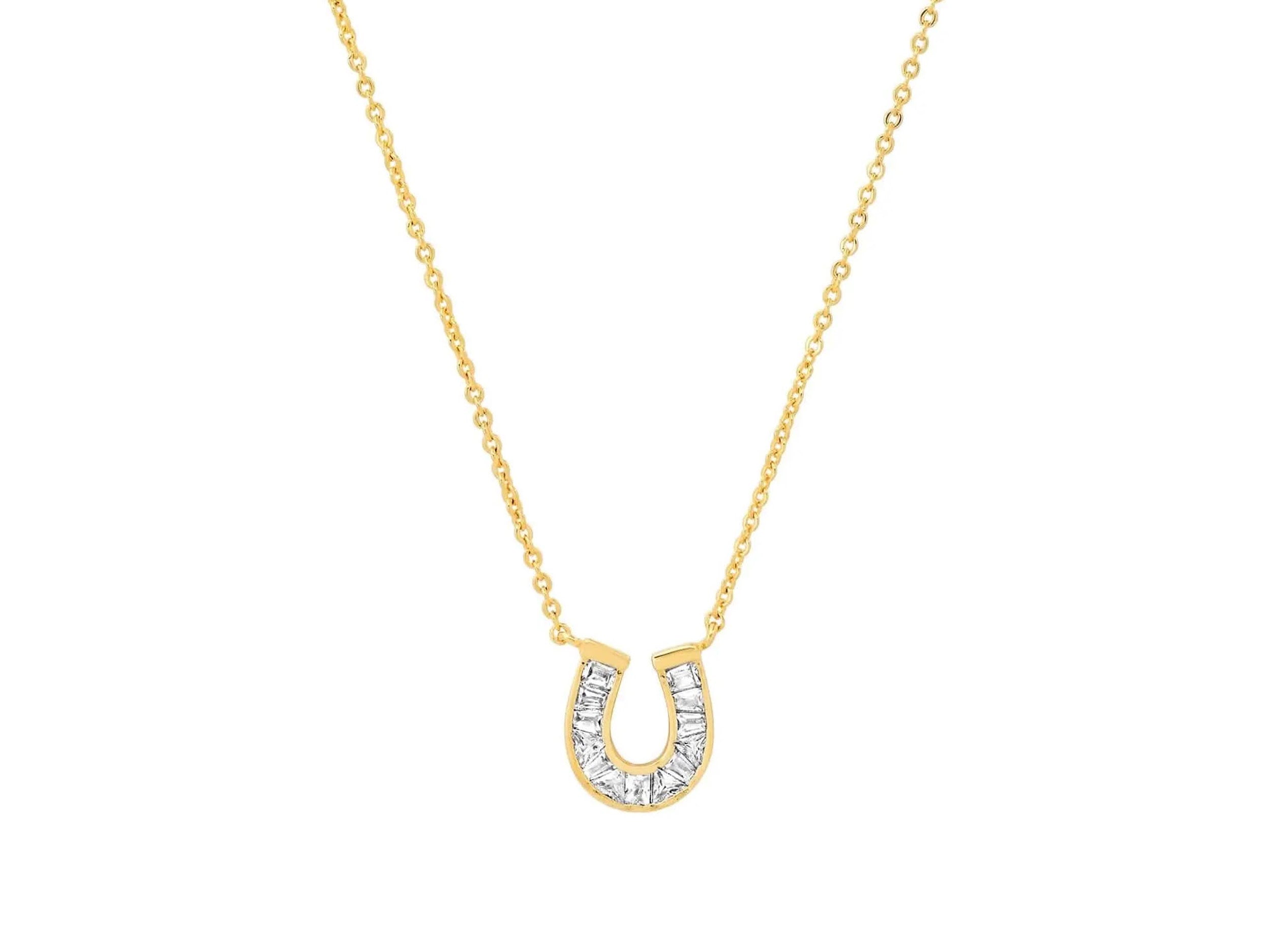 Baguette CZ Horseshoe Charm Necklace