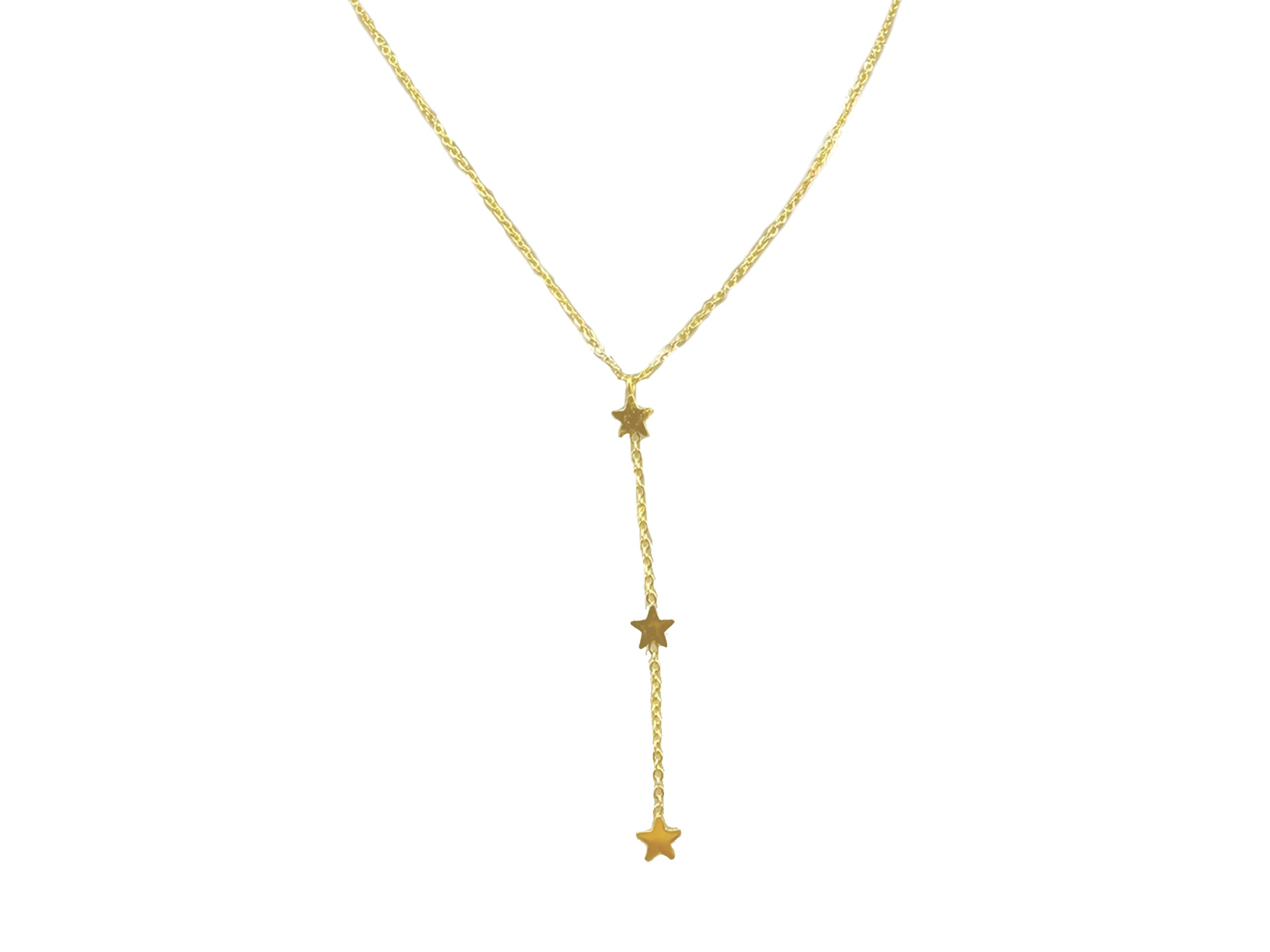 Gold Triple Star Lariat Necklace
