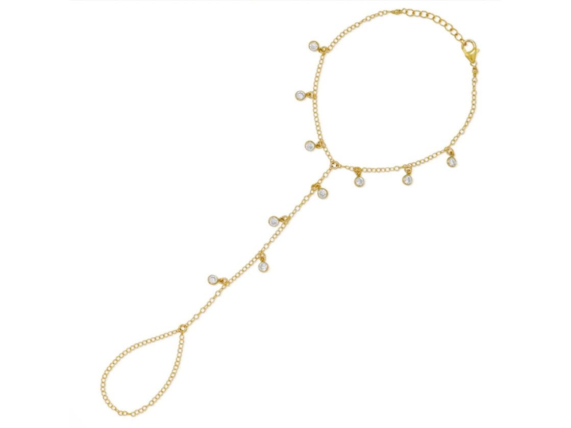 Gold and Dangling CZ Hand Chain
