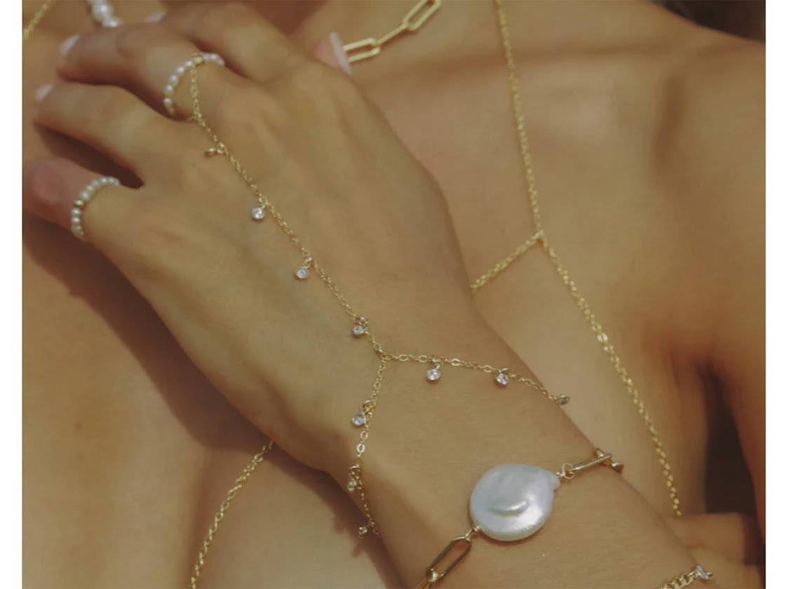 Gold and Dangling CZ Hand Chain