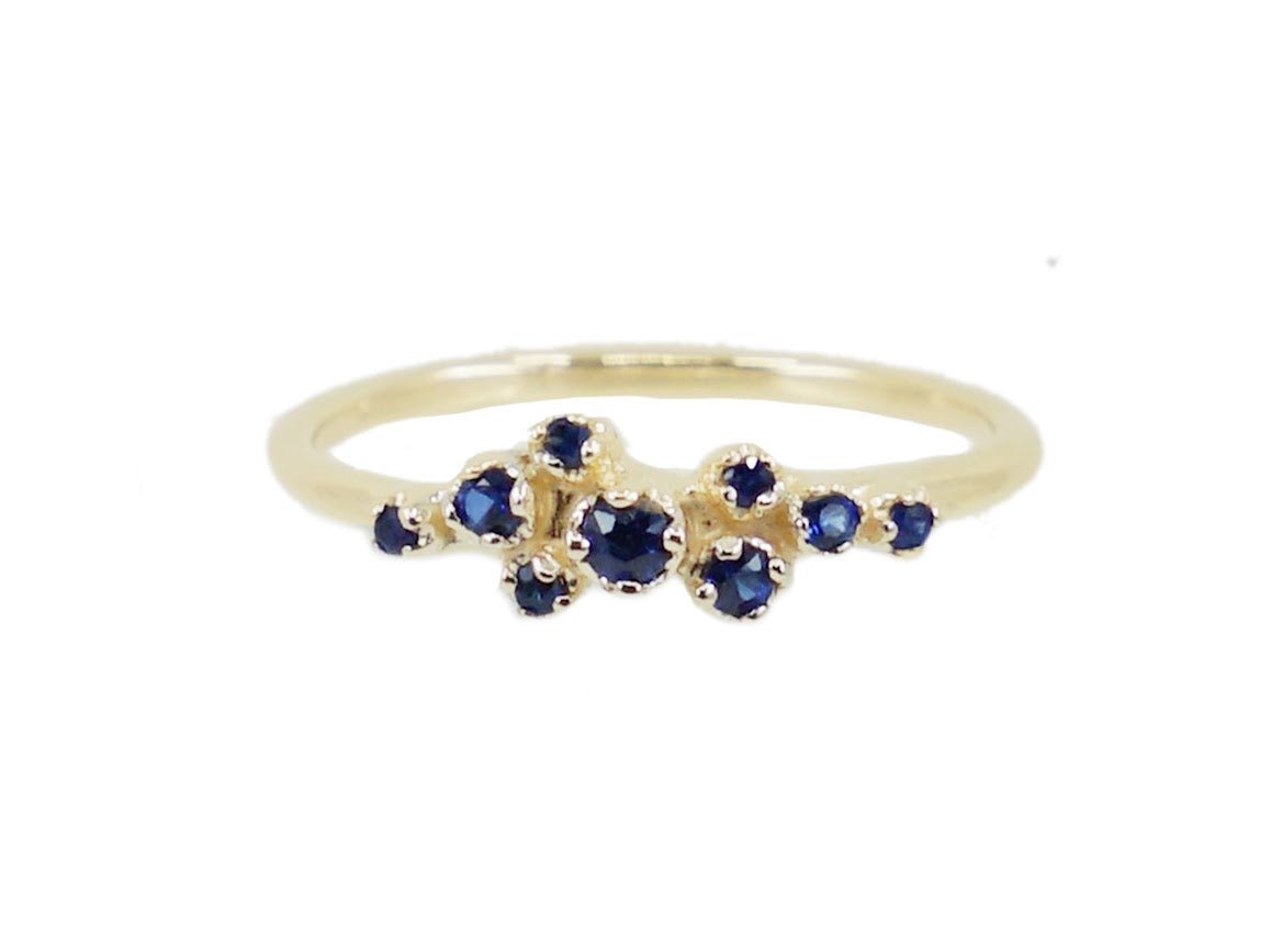 14k Blue Sapphire Cluster Ring
