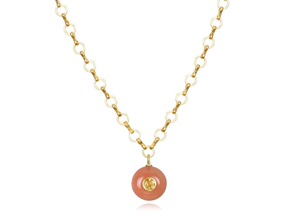 Peach Moonstone and Citrine Charm Necklace