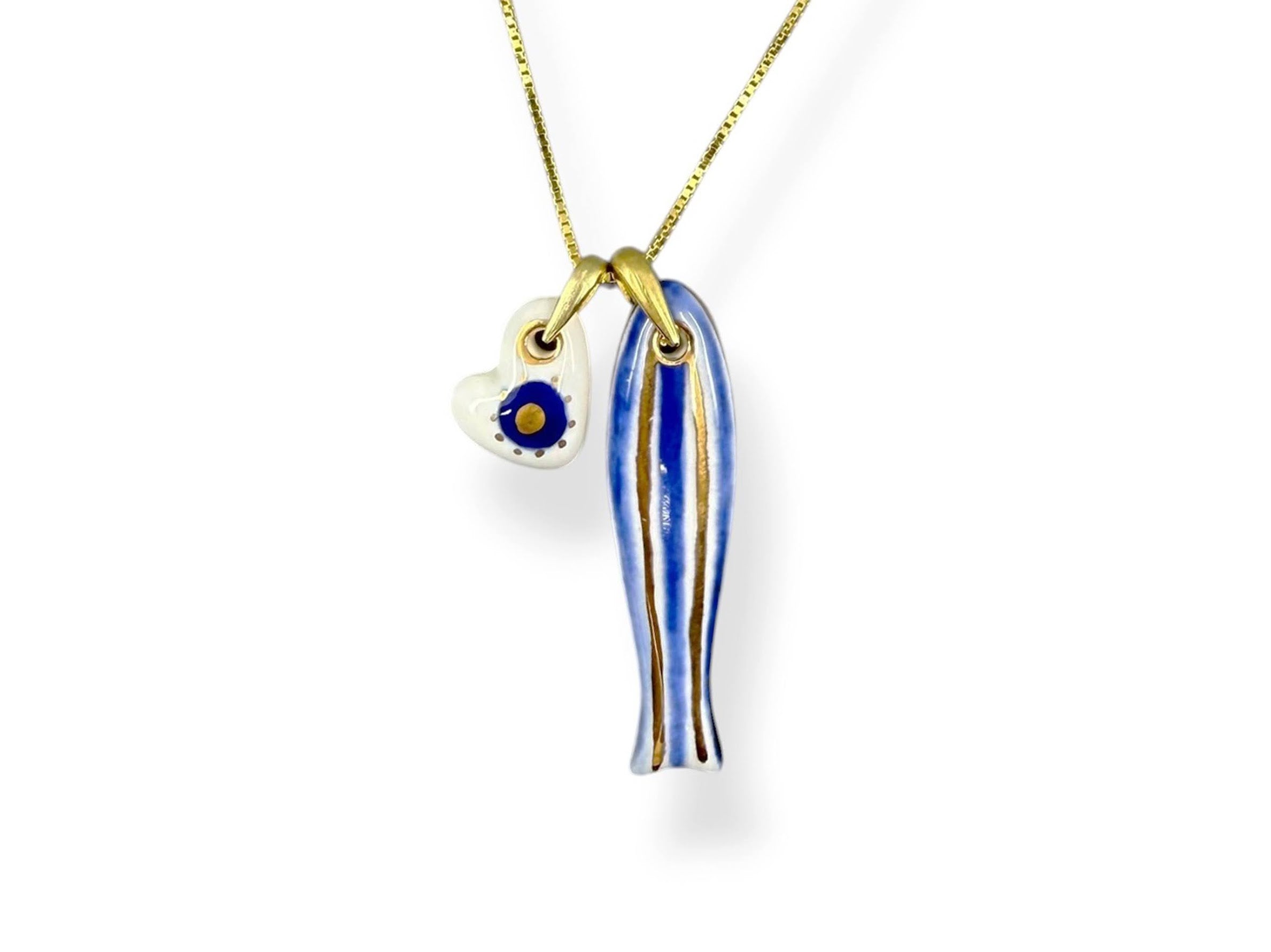 Small Porcelain Striped Sardine Charm with Evil Eye Charm