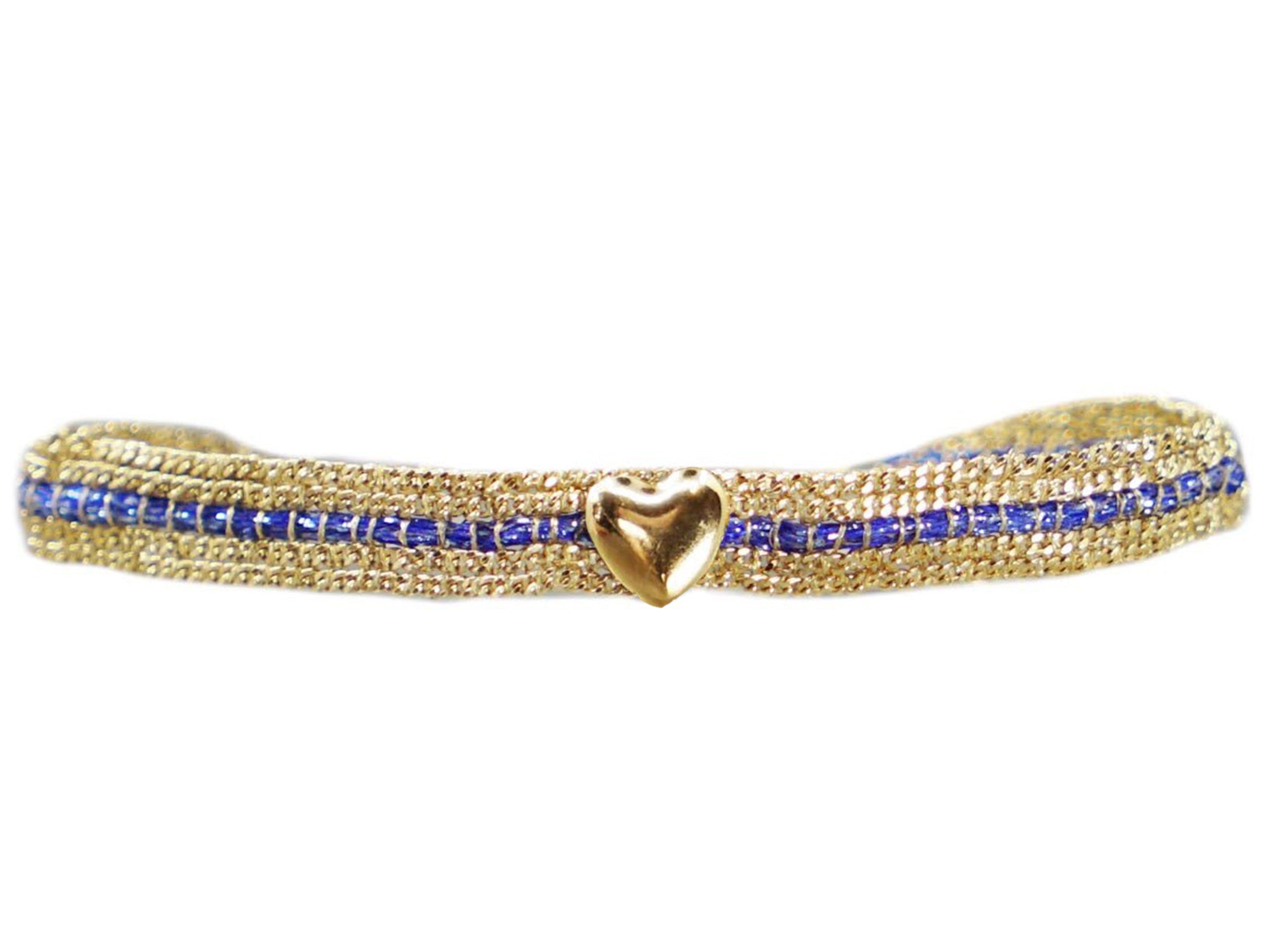 Blue Striped Chain Bracelet with Puffy Heart Charm