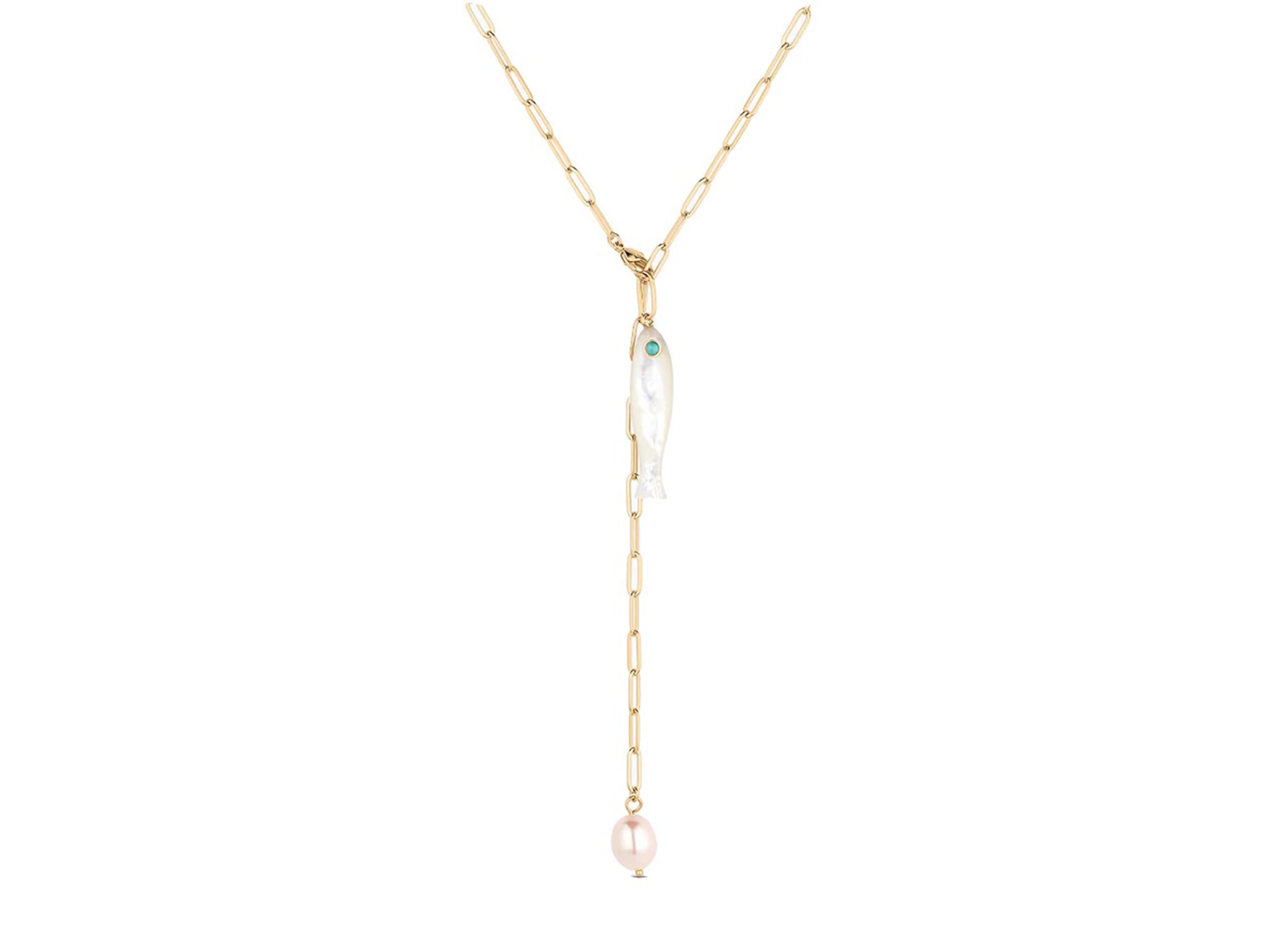 Lariat Chain with Pearl and MOP Fish Charm